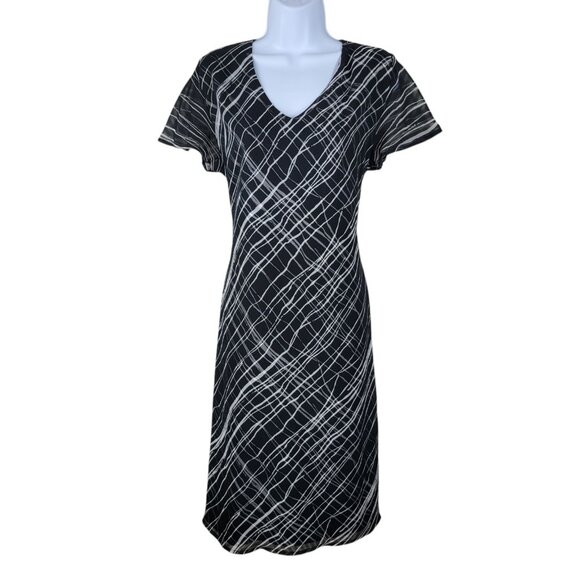 Vintage 90s Layered Slip Dress Size 14 Black White Stripe Midi Party Geometric - Picture 2 of 5